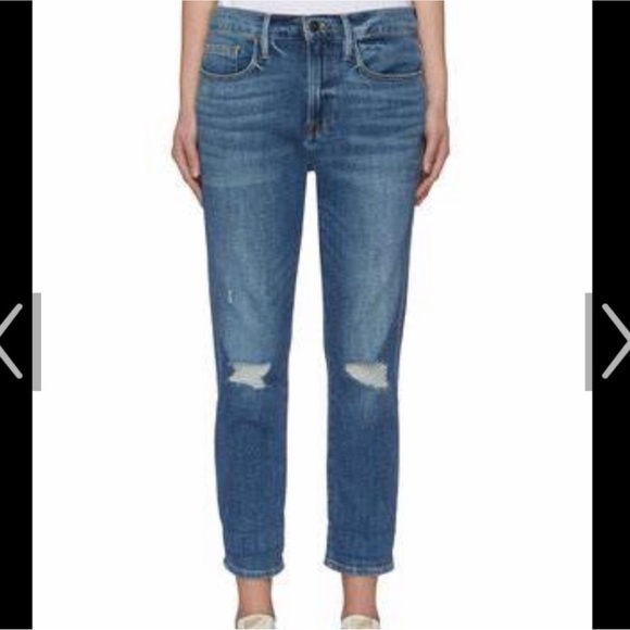 Frame | Le Pixie Beau Cleo Rips Ankle Straight Boyfriend Jeans - Picture 1 of 6